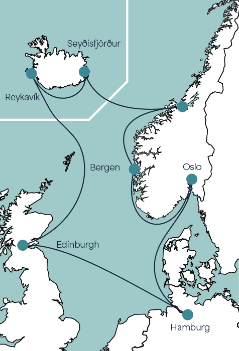 Karte mit eingezeichneter Reiseroute